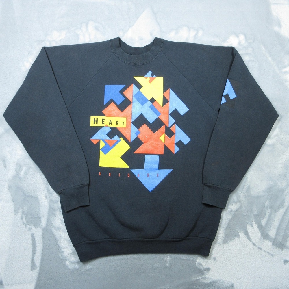 Vintage Heart Sweatshirt Mens XL Black Brigade Crewneck Made USA Rock Band 90s